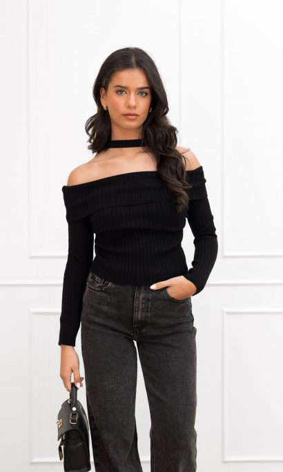 Alana off the shoulder top zwart