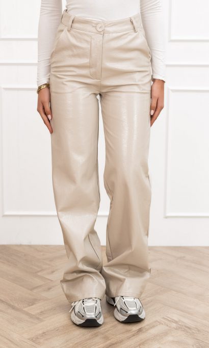 Milou leren straight broek beige