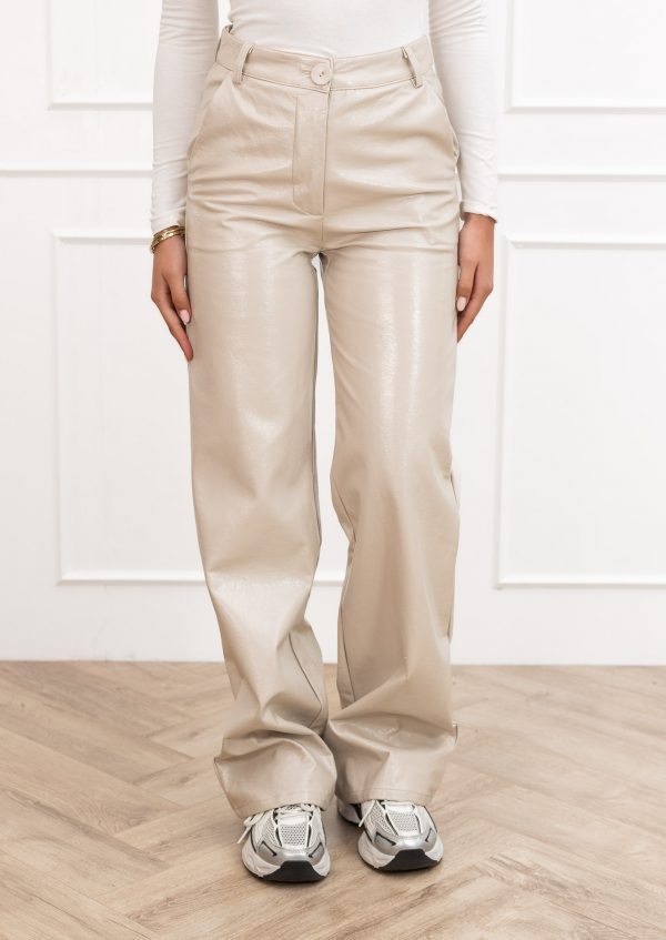 Milou leren straight broek beige