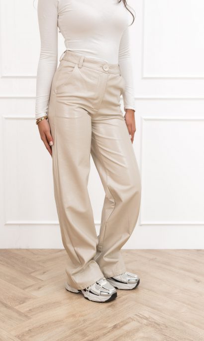 Milou leren straight broek beige