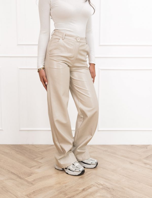 Milou leren straight broek beige