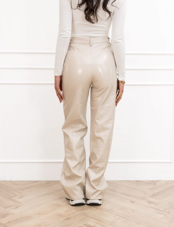 Milou leren straight broek beige