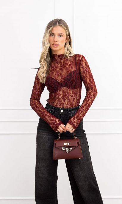 Kady kanten body bordeaux rood